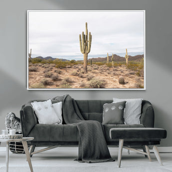 96147924-MGV-CV-36X24-Saguaro Cactus Wall Art Canvas Print, Framed Desert Cactus Art Picture Print, Earthy Desert Perfect Southwestern Boho Decor