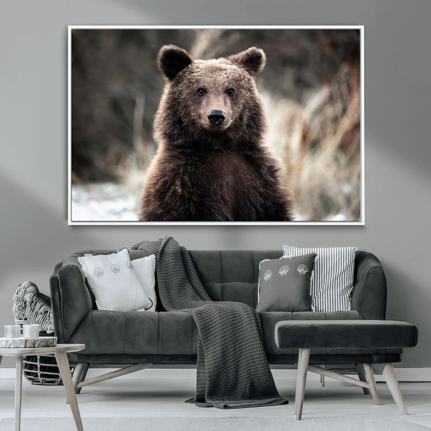 47112103-MGV-CV-36X24-Brown Bear Wall Art Canvas Print, Framed Forest Wildlife Art Picture Print, Woodland Bear Perfect Rustic Cabin Decor Artwork