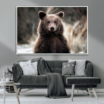 47112103-MGV-CV-36X24-Brown Bear Wall Art Canvas Print, Framed Forest Wildlife Art Picture Print, Woodland Bear Perfect Rustic Cabin Decor Artwork