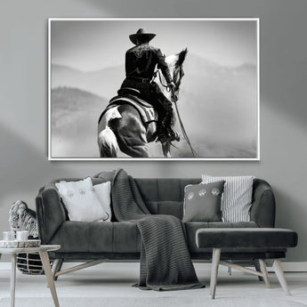 83102464-MGV-CV-36X24-Western Cowboy Wall Art Canvas Print, Framed Monochrome Horse Art Picture Print, Western Equestrian Perfect Rustic Western Decor