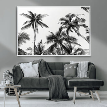 46641801-MGV-CV-36X24-Palm Tree Wall Art Canvas Print, Framed Black White Tropics Art Picture Print, Monochrome Palms Perfect Modern Tropical Minimalist