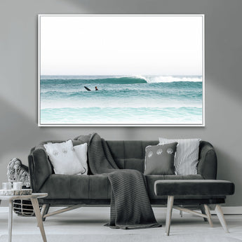 56345117-MGV-CV-36X24-Minimalist Surfing Wall Art Canvas Print, Framed Ocean Waves Art Picture Print, Soft Ocean Perfect Minimalist Coastal Decor