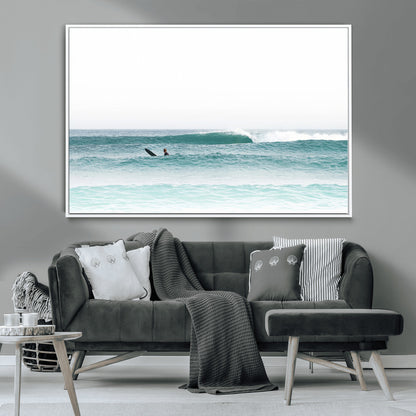 56345117-MGV-CV-36X24-Minimalist Surfing Wall Art Canvas Print, Framed Ocean Waves Art Picture Print, Soft Ocean Perfect Minimalist Coastal Decor