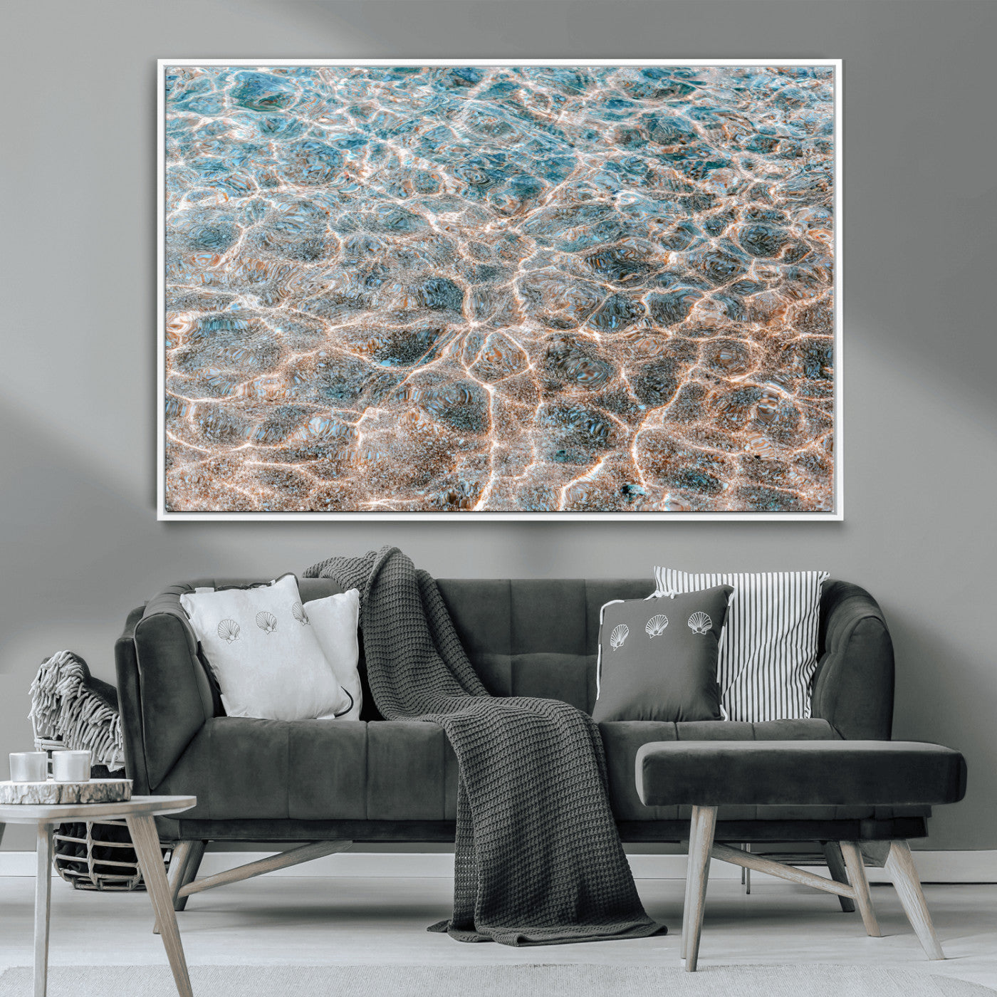 26580287-MGV-CV-36X24-Clear Water Wall Art Canvas Print, Framed Sunlit Ripples Art Picture Print, Ocean Texture Perfect Modern Coastal Decor Artwork
