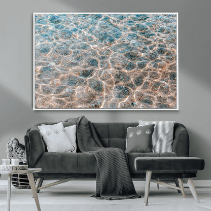 26580287-MGV-CV-36X24-Clear Water Wall Art Canvas Print, Framed Sunlit Ripples Art Picture Print, Ocean Texture Perfect Modern Coastal Decor Artwork