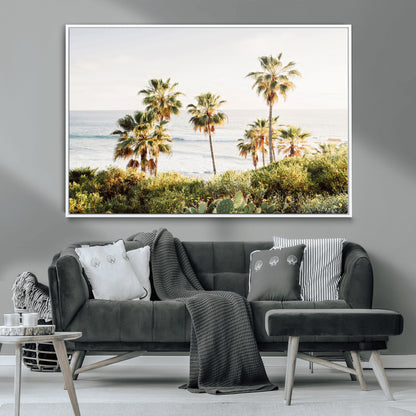 94707294-MGV-CV-36X24-California Coast Wall Art Canvas Print, Framed Palm Trees Art Picture Print, Coastal Landscape Perfect Coastal Minimalist Decor