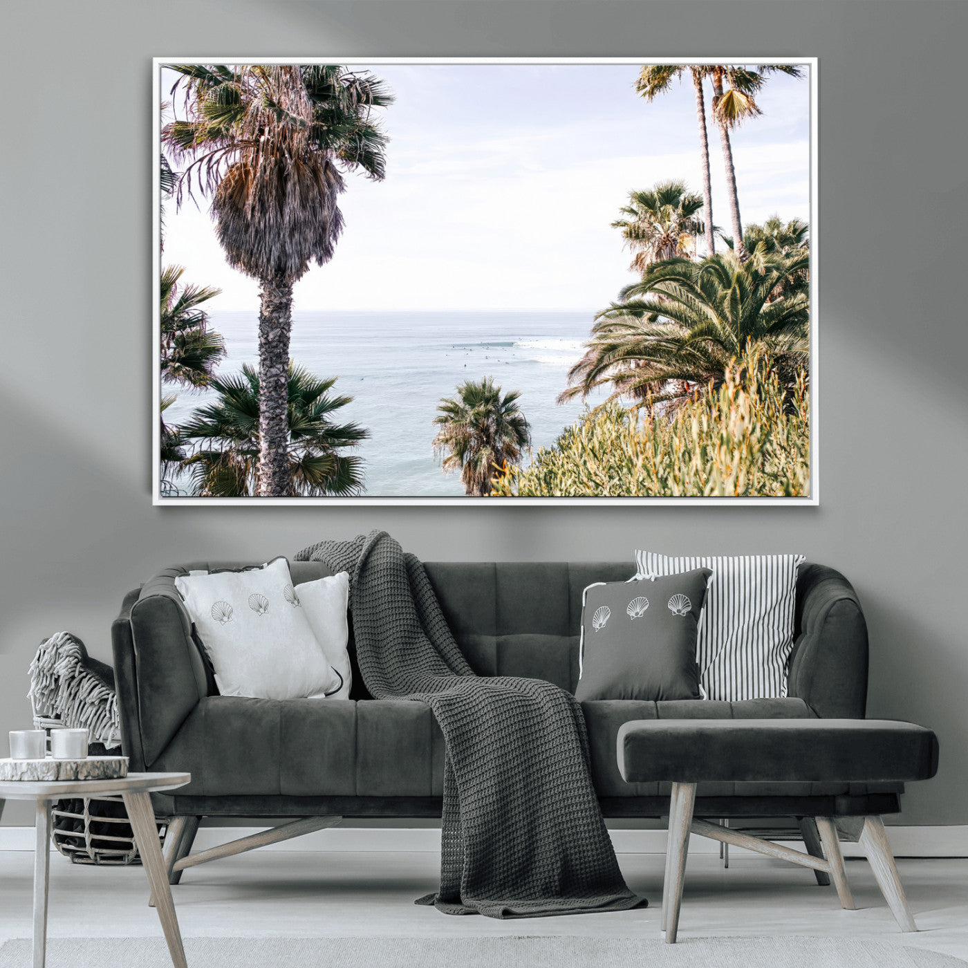51404565-MGV-CV-36X24-Palm Trees Wall Art Canvas Print, Framed Ocean Breeze Art Picture Print, Coastal View Perfect Tropical Coastal Decor Artwork