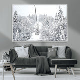 44705668-MGV-CV-36X24-Winter Forest Wall Art Canvas Print, Framed Snowy Forest Art Picture Print, Ski Lift Perfect Scandinavian Decor Artwork