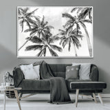 62113786-MGV-CV-36X24-Black White Palm Wall Art Canvas Print, Framed Monochrome Tropics Art Picture Print, Minimalist Beach Perfect Coastal Minimalist