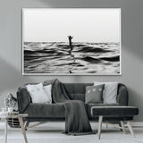 69541918-MGV-CV-36X24-Black White Ocean Wall Art Canvas Print, Framed Moody Seascape Art Picture Print, Surfer Sign Perfect Moody Minimalist Decor
