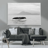 30524220-MGV-CV-36X24-Whale Tail Wall Art Canvas Print, Framed Black White Ocean Art Picture Print, Calm Marine Perfect Minimalist Coastal Decor Artwork