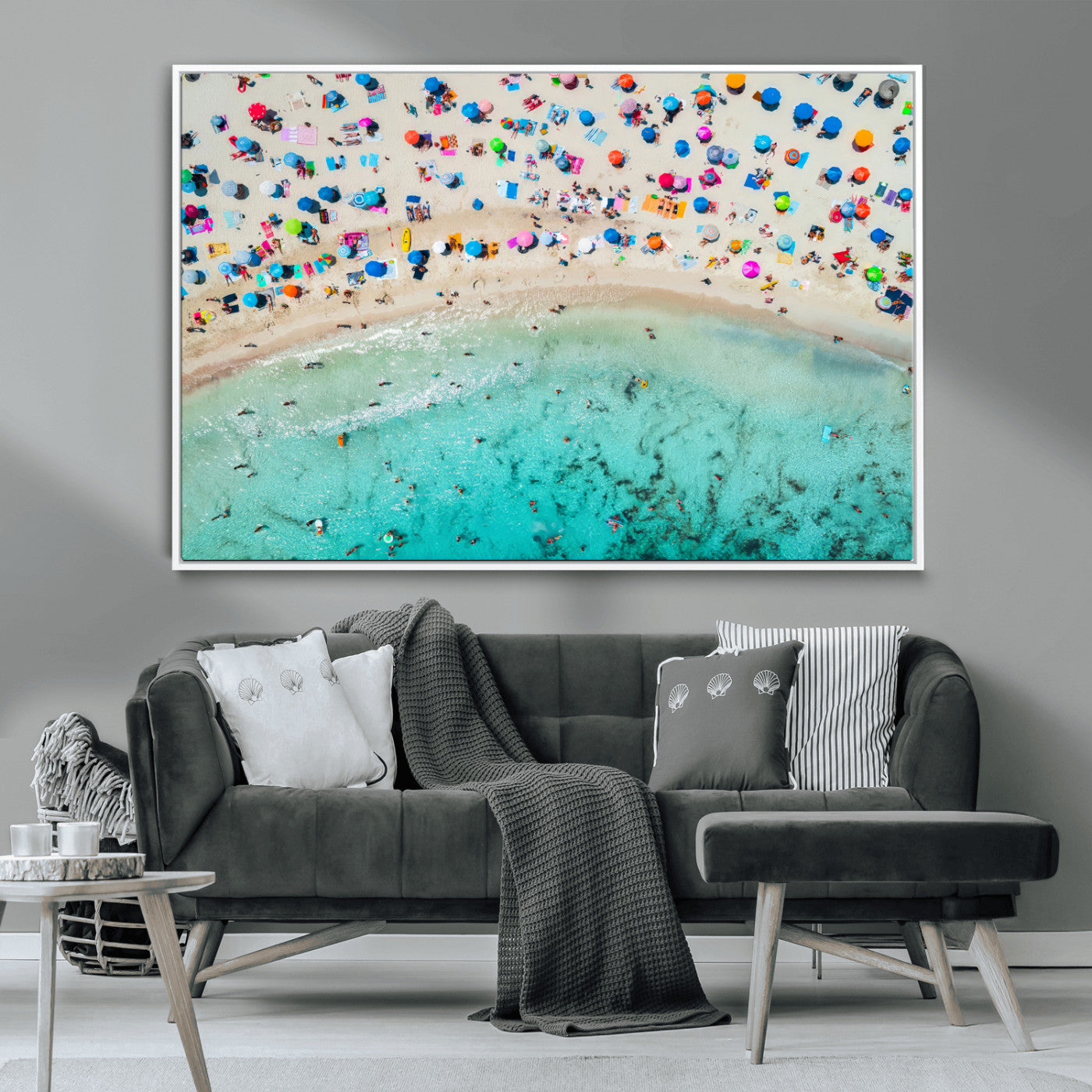 76172085-MGV-CV-36X24-Tropical Shoreline Wall Art Canvas Print, Framed Beach Relaxing Art Picture Print, Aerial Summer Perfect Coastal Vibrant Decor