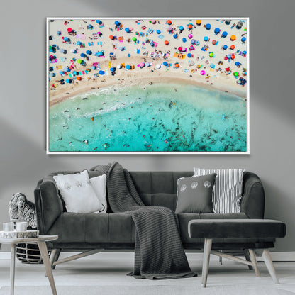 76172085-MGV-CV-36X24-Tropical Shoreline Wall Art Canvas Print, Framed Beach Relaxing Art Picture Print, Aerial Summer Perfect Coastal Vibrant Decor