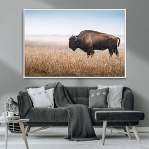 99620201-MGV-CV-36X24-Wild Bison Wall Art Canvas Print, Framed Bison in Prairie Art Picture Print, Rustic Western Perfect Rustic Western Decor Artwork