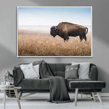 99620201-MGV-CV-36X24-Wild Bison Wall Art Canvas Print, Framed Bison in Prairie Art Picture Print, Rustic Western Perfect Rustic Western Decor Artwork