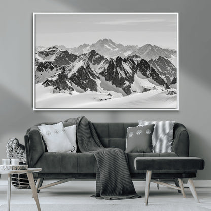 46884246-MGV-CV-36X24-Snowy Mountain Wall Art Canvas Print, Framed Mountain Peaks Art Picture Print, Alpine Mountains Perfect Minimalist Alpine Decor