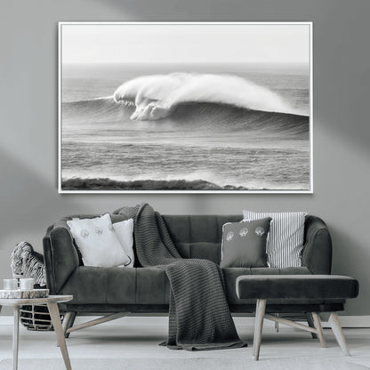 42544082-MGV-CV-36X24-Monochrome Seascape Wall Art Canvas Print, Framed Surf Wave Art Picture Print, Minimalist Ocean Perfect Moody Coastal Decor