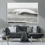 42544082-MGV-CV-36X24-Monochrome Seascape Wall Art Canvas Print, Framed Surf Wave Art Picture Print, Minimalist Ocean Perfect Moody Coastal Decor