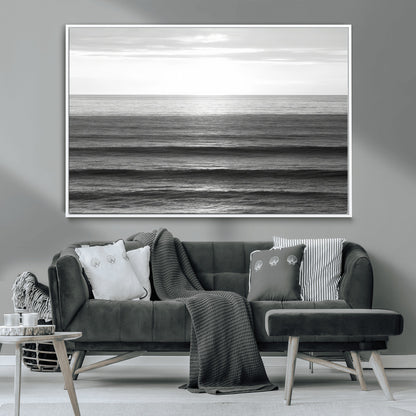 47305203-MGV-CV-36X24-Monochrome Ocean Wall Art Canvas Print, Framed Moody Ocean Art Picture Print, Calm Ocean Perfect Minimalist Coastal Decor Artwork