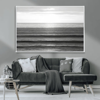 47305203-MGV-CV-36X24-Monochrome Ocean Wall Art Canvas Print, Framed Moody Ocean Art Picture Print, Calm Ocean Perfect Minimalist Coastal Decor Artwork