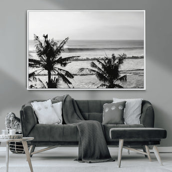 17508038-MGV-CV-36X24-Tropical Coastline Wall Art Canvas Print, Framed Palm Trees Art Picture Print, Ocean Waves Perfect Minimalist Coastal Decor