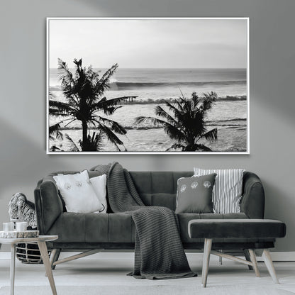 17508038-MGV-CV-36X24-Tropical Coastline Wall Art Canvas Print, Framed Palm Trees Art Picture Print, Ocean Waves Perfect Minimalist Coastal Decor