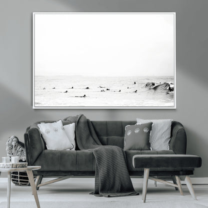 38441169-MGV-CV-36X24-Monochrome Swimming Wall Art Canvas Print, Framed Ocean Horizon Art Picture Print, Moody Coastal Perfect Minimalist Coastal Decor
