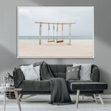 68327283-MGV-CV-36X24-Beach Swing Wall Art Canvas Print, Framed Quiet Beach Art Picture Print, Calm Shoreline Perfect Bohemian Coastal Decor Artwork