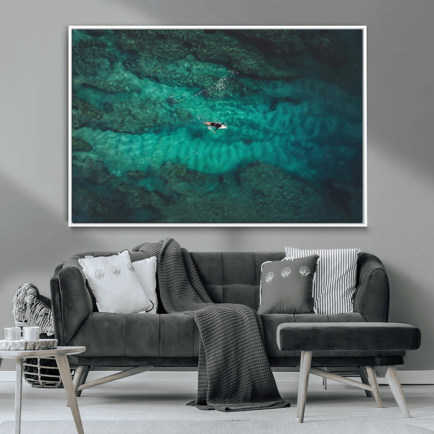 93287752-MGV-CV-36X24-Ocean Surf Wall Art Canvas Print, Framed Blue Waters Art Picture Print, Vibrant Seascape Perfect Coastal Adventure Decor Artwork