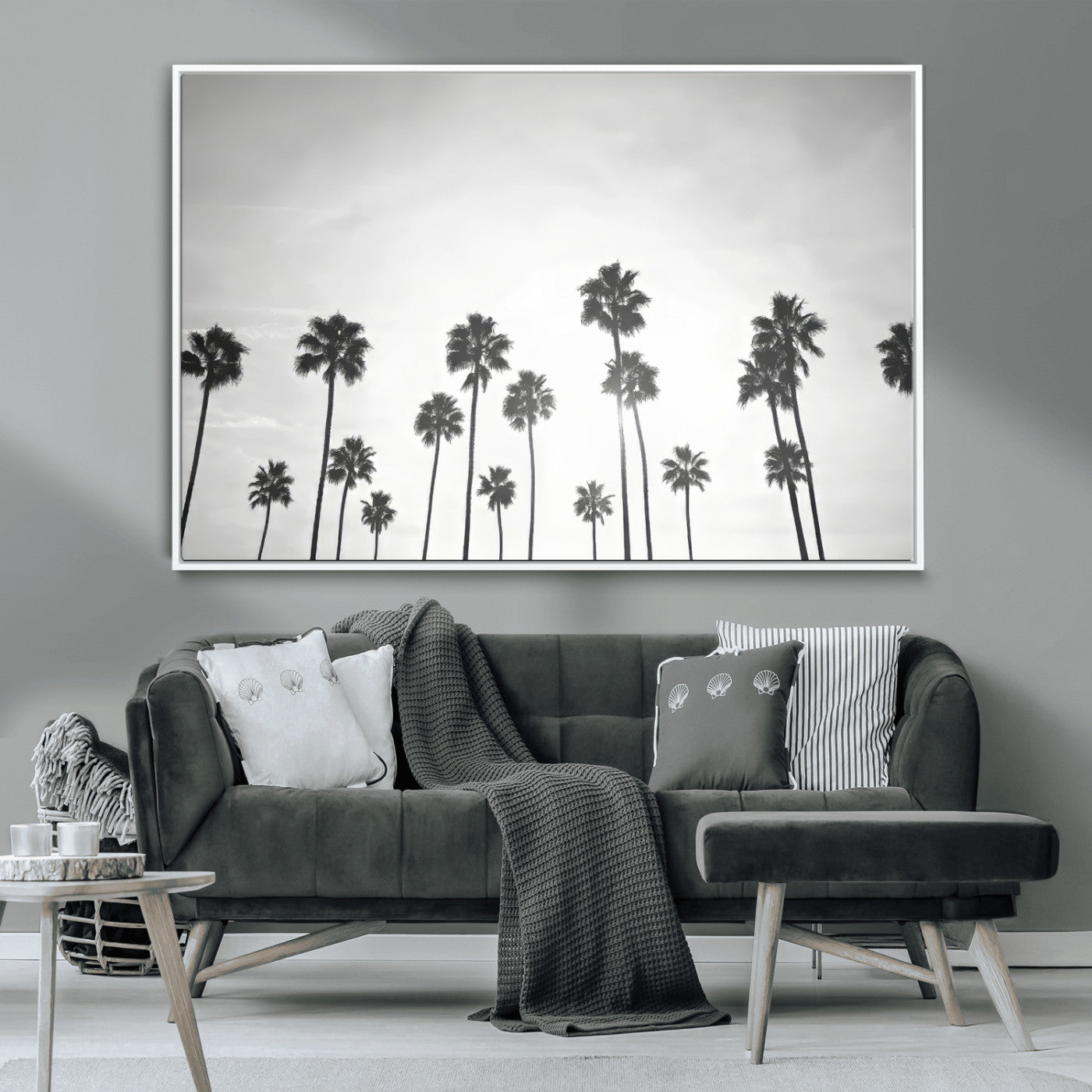 62298277-MGV-CV-36X24-Monochrome Palms Wall Art Canvas Print, Framed Minimalist Trees Art Picture Print, Silhouetted Palms Perfect Tropical Minimalist