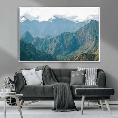 79393816-MGV-CV-36X24-Misty Mountain Wall Art Canvas Print, Framed Cloudy Andean Art Picture Print, Rugged Mountain Perfect Rustic Nature Decor Artwork