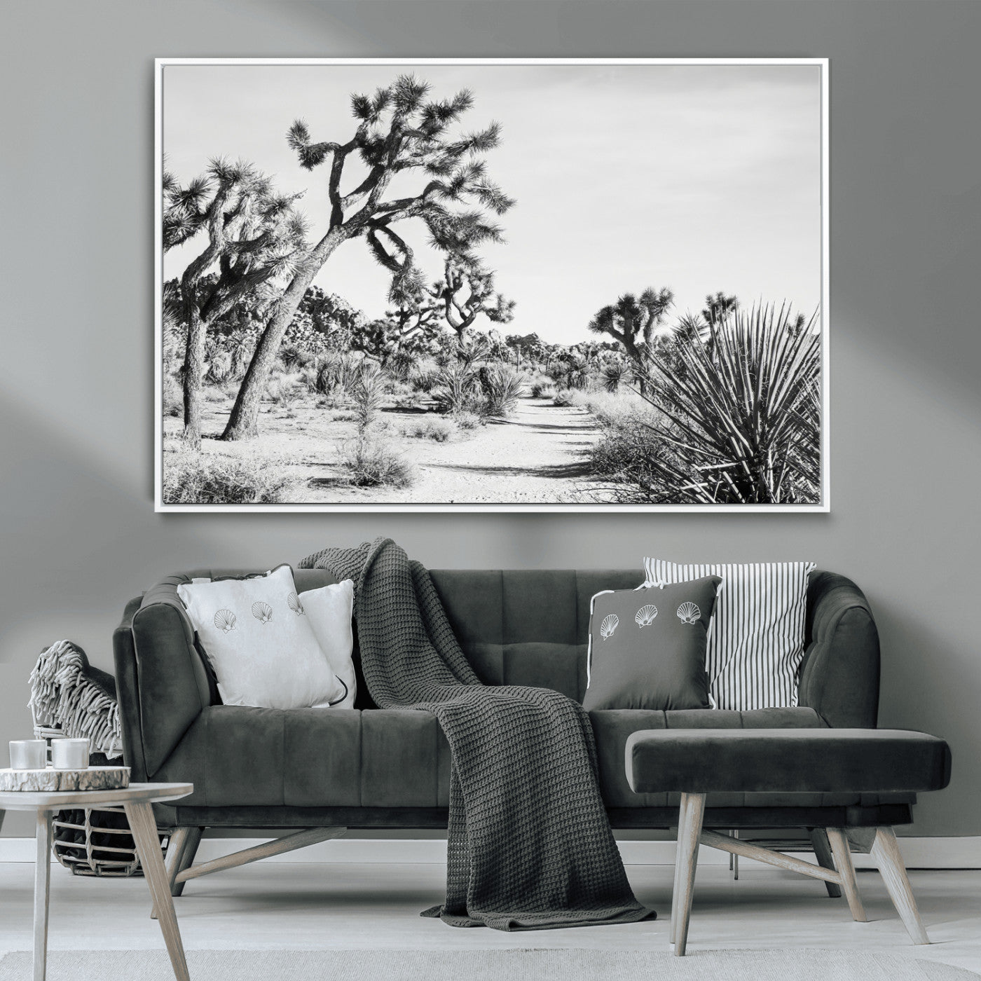 88164251-MGV-CV-36X24-Joshua Tree Wall Art Canvas Print, Framed Desert Path Art Picture Print, Monochrome Desert Perfect Minimalist Desert Decor Artwork
