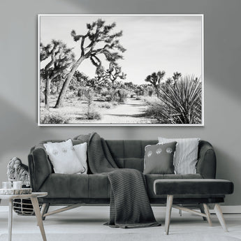 88164251-MGV-CV-36X24-Joshua Tree Wall Art Canvas Print, Framed Desert Path Art Picture Print, Monochrome Desert Perfect Minimalist Desert Decor Artwork