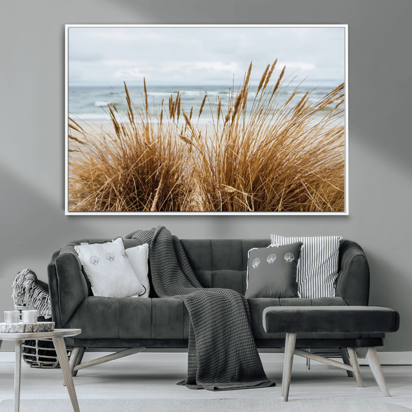 14270839-MGV-CV-36X24-Beach Grass Wall Art Canvas Print, Framed Coastal Dunes Art Picture Print, Dune Grass Perfect Coastal Minimalist Decor Artwork