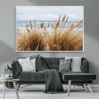 14270839-MGV-CV-36X24-Beach Grass Wall Art Canvas Print, Framed Coastal Dunes Art Picture Print, Dune Grass Perfect Coastal Minimalist Decor Artwork