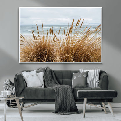 14270839-MGV-CV-36X24-Beach Grass Wall Art Canvas Print, Framed Coastal Dunes Art Picture Print, Dune Grass Perfect Coastal Minimalist Decor Artwork