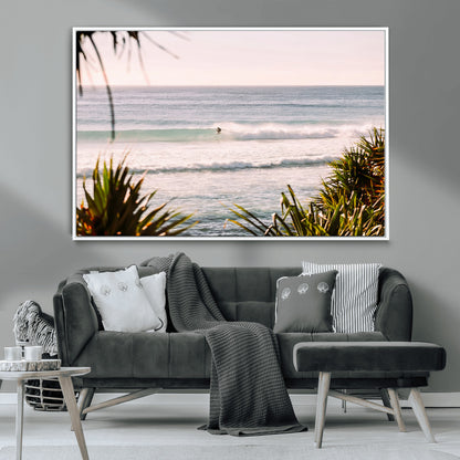 23287092-MGV-CV-36X24-Ocean Surfer Wall Art Canvas Print, Framed Coastal Surf Art Picture Print, Tropical Beach Perfect Tropical Coastal Decor Artwork