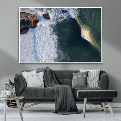 37405684-MGV-CV-36X24-Nazare Coast Wall Art Canvas Print, Framed Aerial Ocean Art Picture Print, Coastal Fortress Perfect Dramatic Coastal Decor Artwork