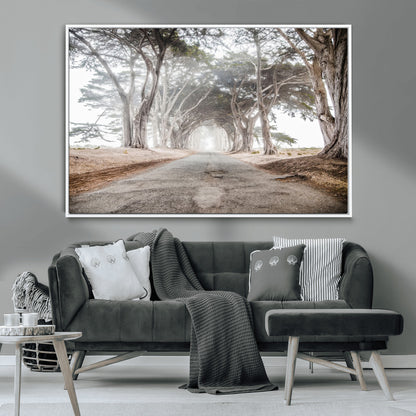 87090469-MGV-CV-36X24-Cypress Tunnel Wall Art Canvas Print, Framed Misty Road Art Picture Print, Foggy Trees Perfect Rustic Woodland Decor Artwork