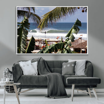 34722557-MGV-CV-36X24-Tropical Shoreline Wall Art Canvas Print, Framed Surfer Beach Art Picture Print, Coastal Surf Perfect Tropical Coastal Decor