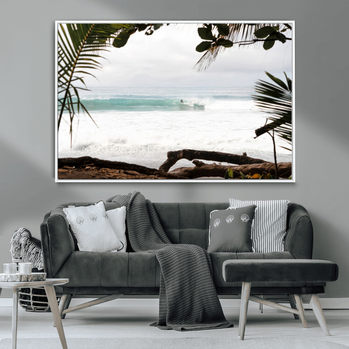 50382104-MGV-CV-36X24-Tropical Surf Wall Art Canvas Print, Framed Palm Tree View Art Picture Print, Beach House Art Perfect Boho Coastal Decor Artwork
