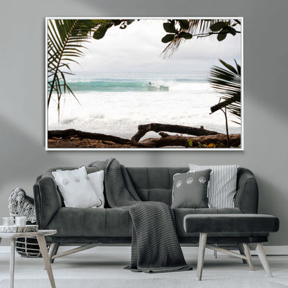 50382104-MGV-CV-36X24-Tropical Surf Wall Art Canvas Print, Framed Palm Tree View Art Picture Print, Beach House Art Perfect Boho Coastal Decor Artwork