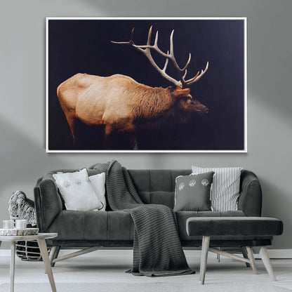 91871131-MGV-CV-36X24-Rustic Elk Art Wall Art Canvas Print, Framed Moody Wildlife Decor Art Picture Print, Western Animal Print Perfect Western Lodge
