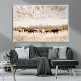 64892775-MGV-CV-36X24-Longhorn Cattle Wall Art Canvas Print, Framed Texas Ranch Art Picture Print, Western Cow Perfect Western Decor Artwork