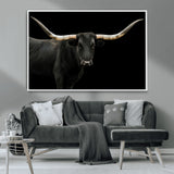 99448328-MGV-CV-36X24-Longhorn Cattle Wall Art Canvas Print, Framed Texas Ranch Art Picture Print, Western Cow Perfect Farmhouse Decor Artwork