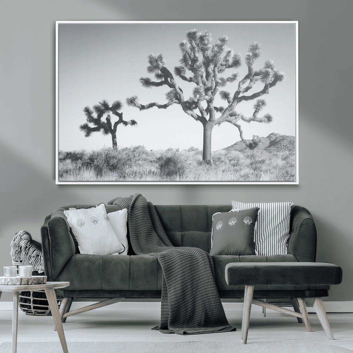 29996209-MGV-CV-36X24-Joshua Tree Art Wall Art Canvas Print, Framed Black White Landscape Art Picture Print, Desert Tree Decor Perfect Southwestern Boho