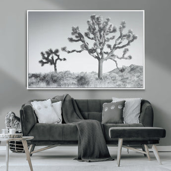 29996209-MGV-CV-36X24-Joshua Tree Art Wall Art Canvas Print, Framed Black White Landscape Art Picture Print, Desert Tree Decor Perfect Southwestern Boho