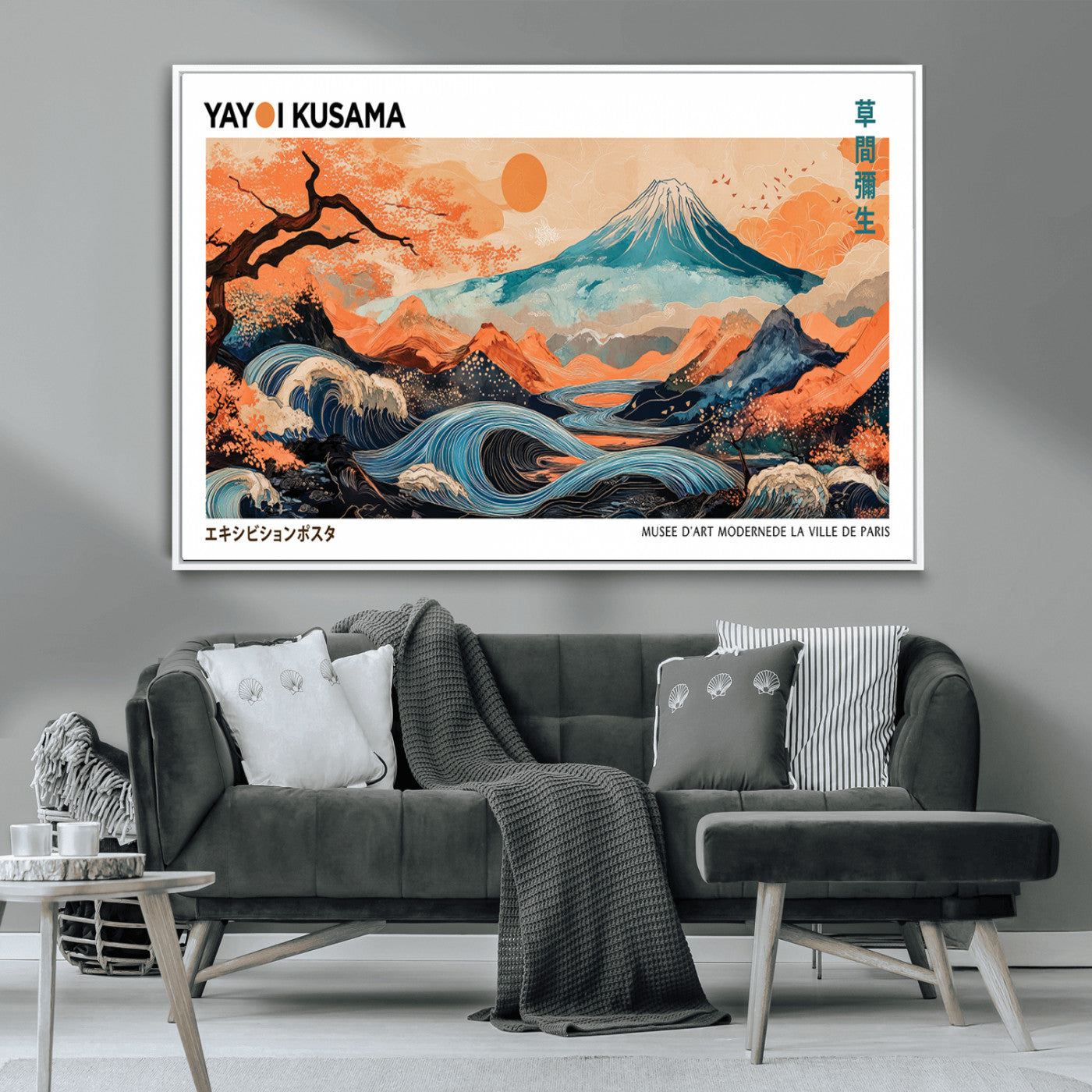 88785870-MGV-CV-36X24-Japanese Great Wave & Mt Fuji Wall Art – Ukiyo e Style Landscape Print with Flowing River, Autumn Mountain Poster, Oriental Asian