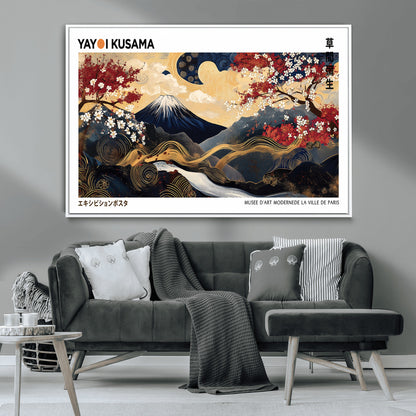 66243961-MGV-CV-36X24-Mount Fuji Japanese Wall Art – Golden Abstract Landscape Canvas Print, Cherry Blossom Painting, Modern Oriental Zen Home Decor