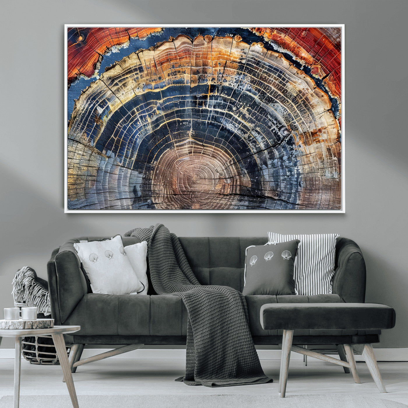 38987581-MGV-CV-36X24-Tree Ring Art Wall Art Canvas Print, Framed Rustic Wall Decor Art Picture Print, Nature Grain Print Perfect Modern Rustic Decor
